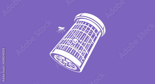 Electric bug zapper illustration with a mosquito flying towards it.