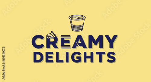 Creamy Delights logo design with dessert cup illustration.