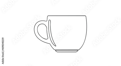 Simple black outline of a charming ceramic mug, perfect for coffee or tea branding and minimalist designs