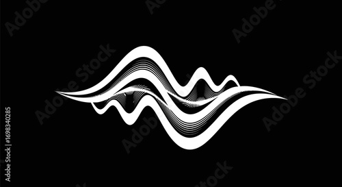 Abstract white layered sound wave graphic element.