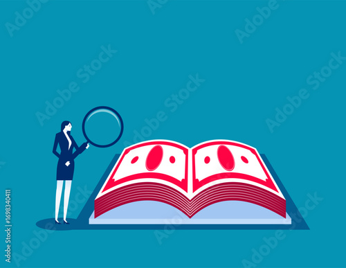Businessmen read the book of money