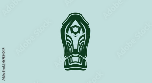 Stylized green robotic head logo design illustration.