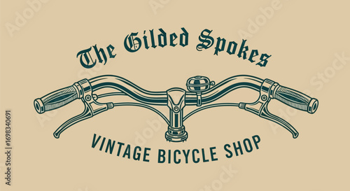 Vintage Bicycle Shop Logo with Classic Handlebars Illustration.