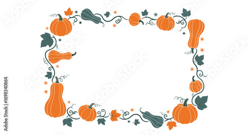 Charming autumn harvest decorative border with pumpkins gourds and foliage for seasonal celebrations