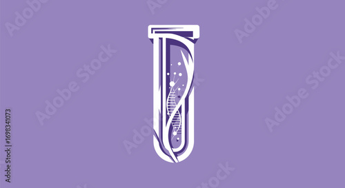 Stylized test tube containing an elegant DNA double helix.