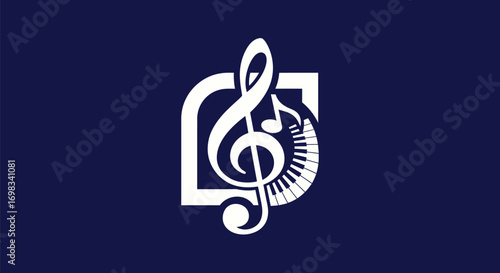 Creative musical symbol with a treble clef and piano keys.