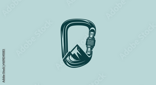 Detailed green locking carabiner illustration for climbing safety.