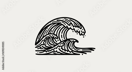 Hand drawn stylized ocean wave in a vintage style.
