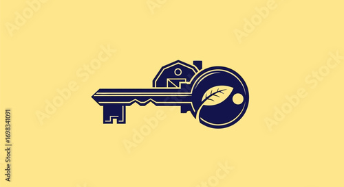 Key with House and Leaf Symbolizing Eco-Friendly Home Ownership.