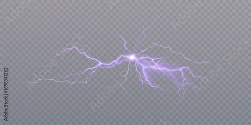 A plasma explosion of bright lightning bolts. A vector light element of an electrical explosion on a transparent background.