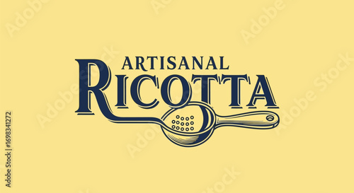 Artisanal Ricotta cheese brand logo with vintage typography.