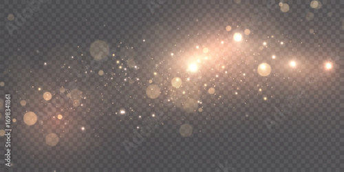 Glowing light effect with lots of glitter particles and stars. For Christmas and New Year design. Vector star cloud with dust.	