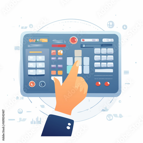 Hand Operating Digital Control Panel on a Touchscreen