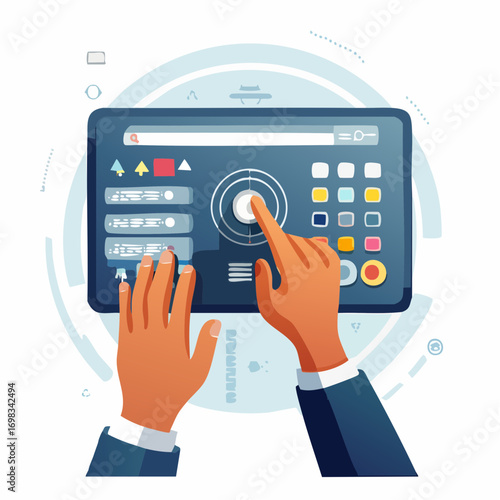 Hands Using Futuristic Touchscreen Interface