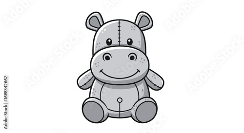 Adorable Gray Stuffed Hippo Toy with Smiling Face.