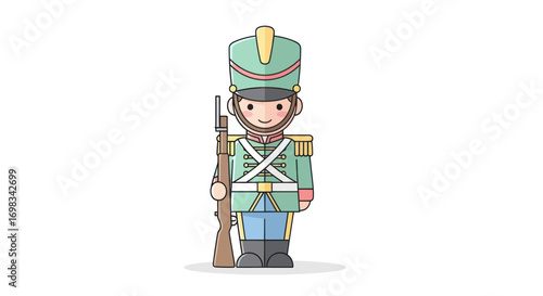 Adorable Cartoon Soldier Toy with Rifle and Tall Hat.