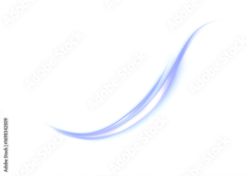 A bright swirling light stream with a glowing curved trail on a white background. Vector abstract light element.