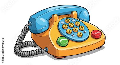 Colorful Retro Toy Telephone with Spiral Cord and Buttons.