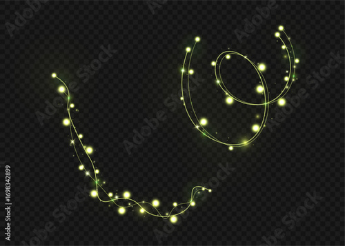 Luminous Christmas garlands with green lights. Vector colorful luminous Christmas garlands.
