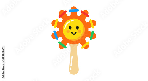 Colorful Smiling Sun Baby Rattle Toy with Handle.