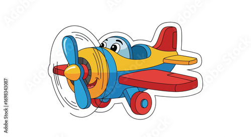 Cartoon Airplane with Smiling Face and Propeller.