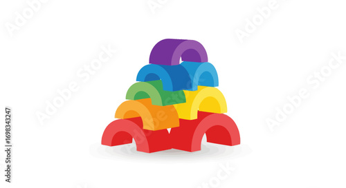 Stacked Rainbow Arches: Colorful Childrens Building Blocks Toy.