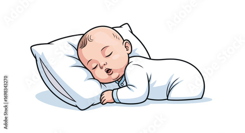 Cartoon Baby Sleeping on a Pillow.