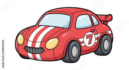 Cartoon Red Race Car with White Stripes and Number 7.