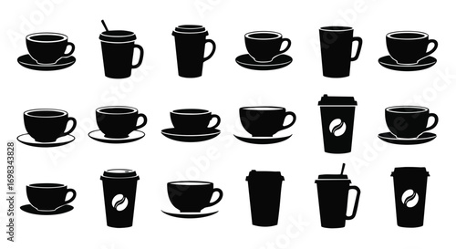 Wallpaper Mural Modern coffee cup vector icons for cafe branding and menu designs with various takeaway cup silhouettes Torontodigital.ca