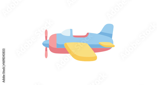 A colorful cartoon biplane with a propeller and yellow wings.