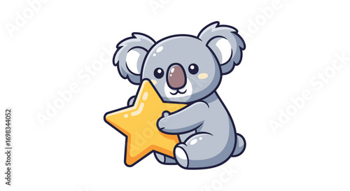 Cute Cartoon Koala Holding a Golden Star.