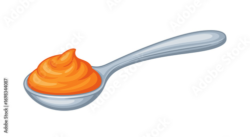 Silver Spoon with Bright Orange Creamy Sauce Dollop.