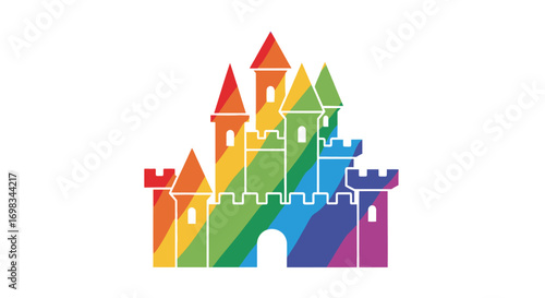 Rainbow-Colored Cartoon Castle Illustration.