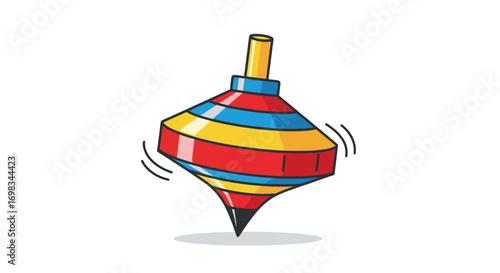 Colorful Spinning Top Toy with Yellow Handle and Striped Body.