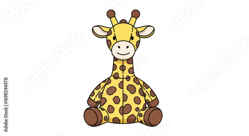 Adorable cartoon plush giraffe toy with brown spots and friendly expression.