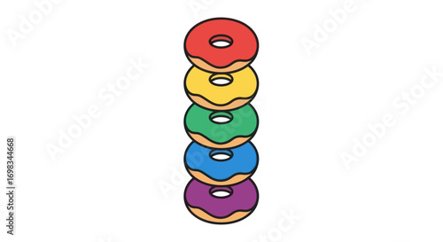 Stack of Rainbow-Colored Glazed Donuts.