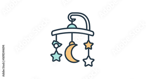 Colorful Baby Mobile with Stars and Moon Hanging.