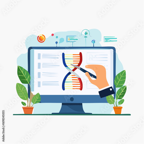 Hand Drawing DNA Double Helix On Computer Screen With Stylus