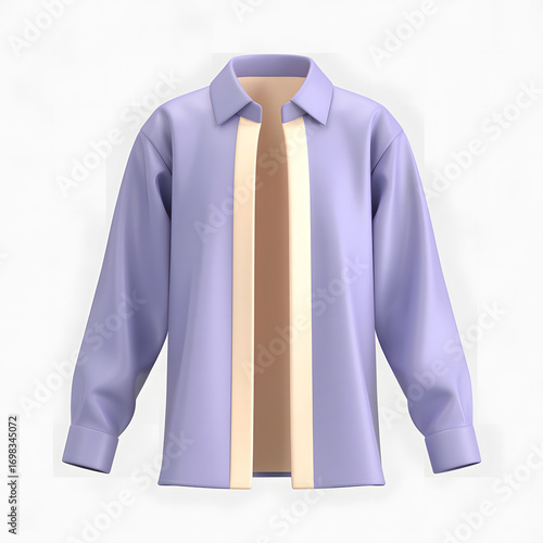 3D Render of a Lavender Long Sleeved Button Up Shirt Isolated on White Background for Fashion Layouts