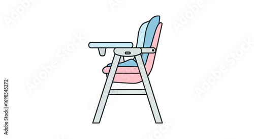 Colorful Cartoon Baby High Chair Illustration with Tray.