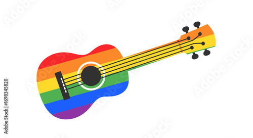 Vibrant Rainbow Ukulele with Classic Design and Four Strings.