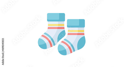 Pair of colorful baby socks with stripes and pastel hues.