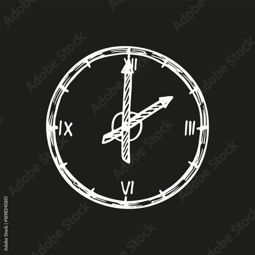 Wall clock, analog watch. Time management concept. Sketch outline illustration, a drawing in engraving style. Hand-drawn vector line art clipart, isolated