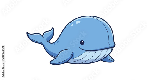 Cute Cartoon Blue Whale with Large Belly.