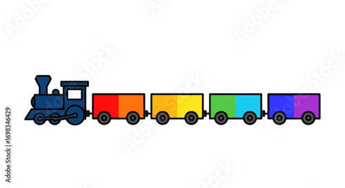 Colorful Rainbow Toy Train with Engine and Cars.
