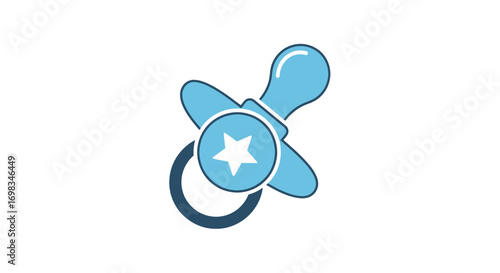 Blue baby pacifier with star emblem soothing infant item.