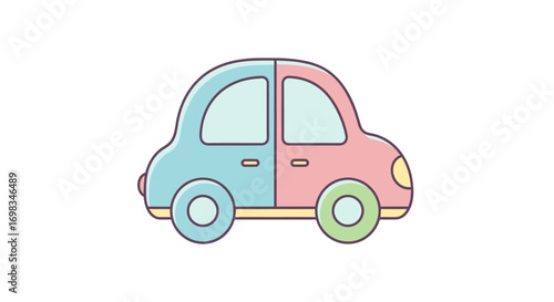 Adorable Two-Toned Cartoon Car with Rounded Features.