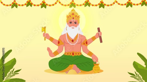 lord vishwakarma pooja hindu festival animation with divine blessing