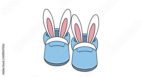 Pair of Blue Baby Booties with Bunny Ears for Easter.
