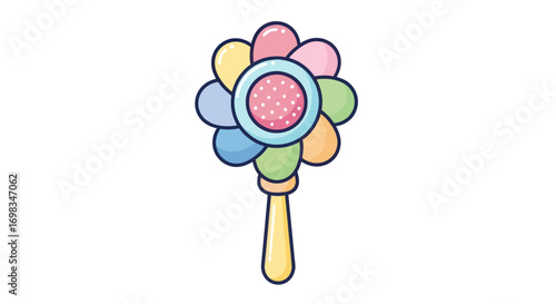 Colorful Flower-Shaped Baby Rattle Toy with Textured Center.